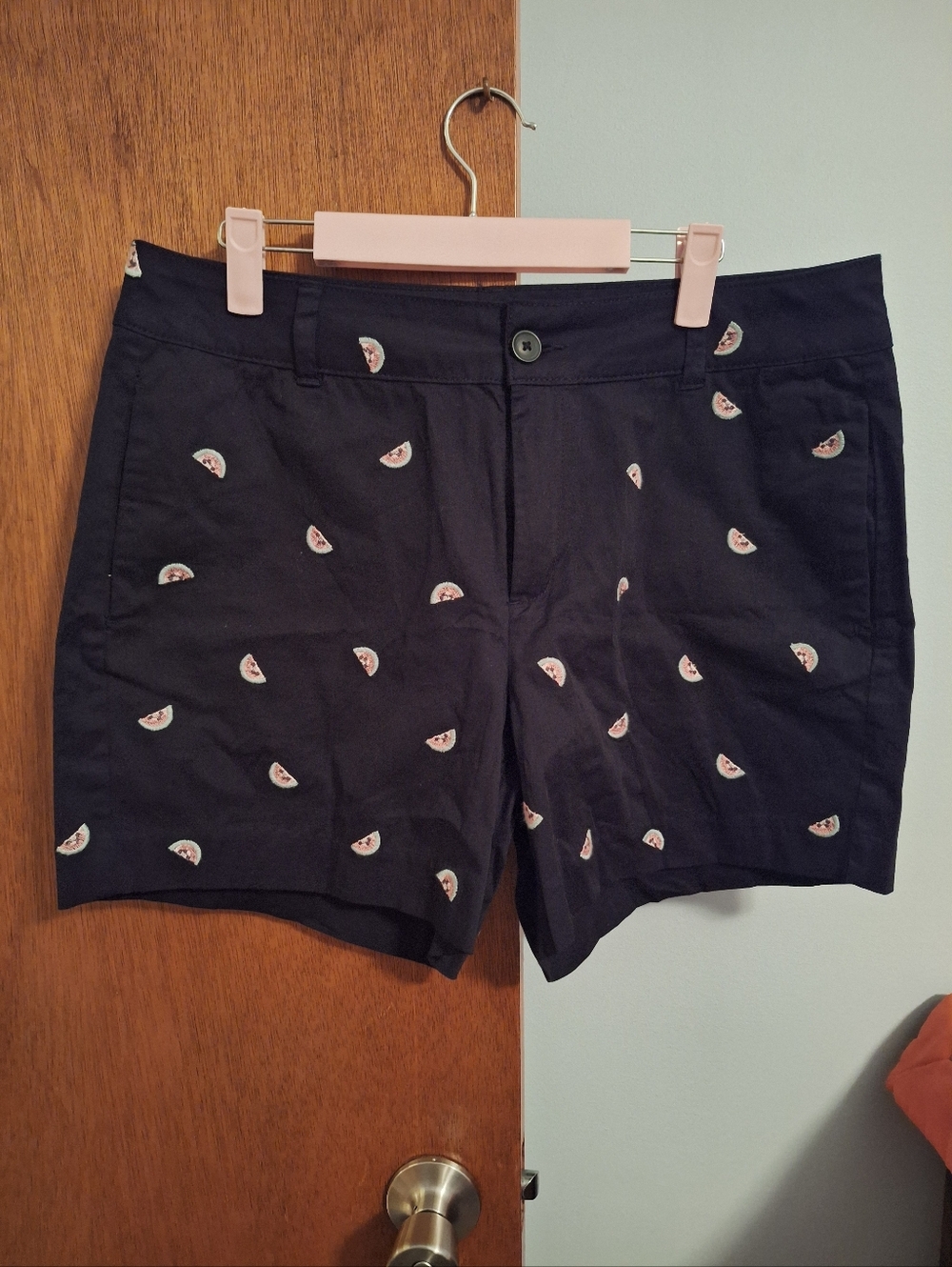 Final Sale* St. John's Bay Women’s Black Embroidered Watermelon Shorts Size 12